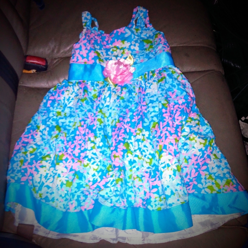 Little Girls Blue Floral Summer Dress